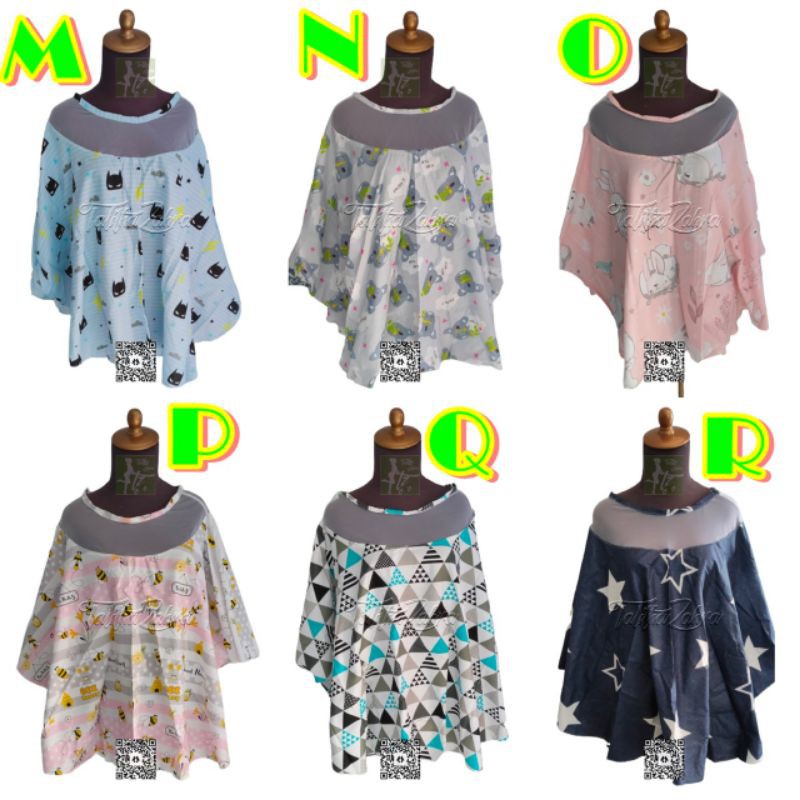 READY STOCK Apron Menyusui Melingkar Jaring / Penutup Menyusui / Nursing Cover motif lucu free pouch