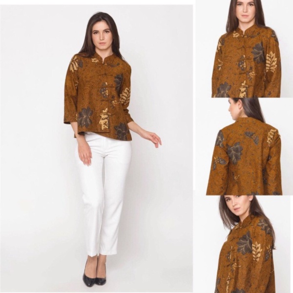 Jual Baju Blouse Atasan Batik Wanita Modern Nona Rara Vivi Sogan T0149 - sesuai gambar XXL Diskon