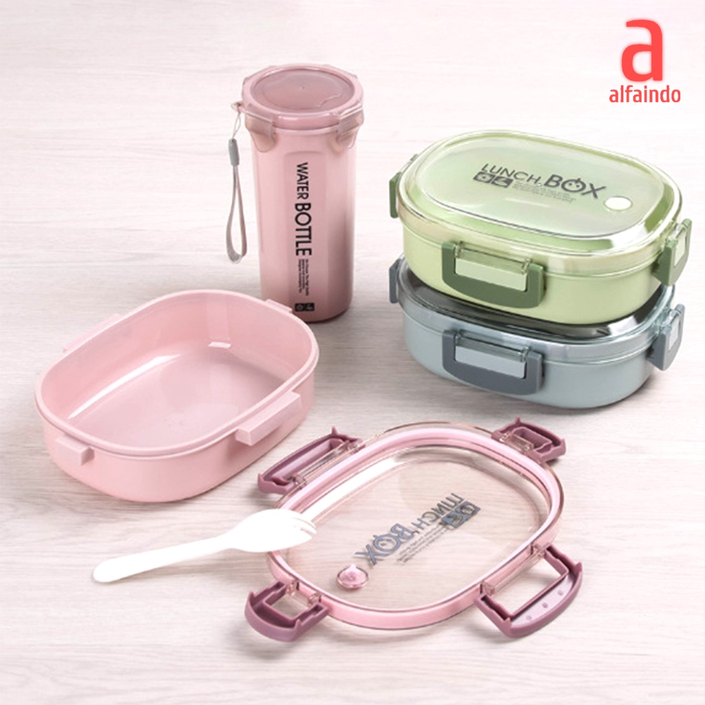 Kotak Makan Set Lunch Box Berikut Botol BPA dan Sendok - KMP016