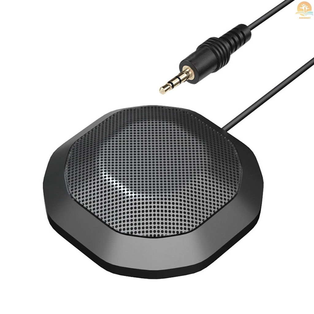 Portable 3.5mm Plug Conference Microphone 360° Omnidirectional Condenser Computer PC Mic Plug and Play Small Microphone for PC Laptop Video Conference Chatting Gaming Recording Online Class Skype