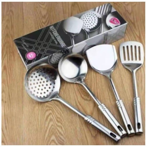 Spatula Set Stainless Isi 4 Pcs - Set Sutil Stainless - Spatula Set Sutil - Samsi Penggorengan