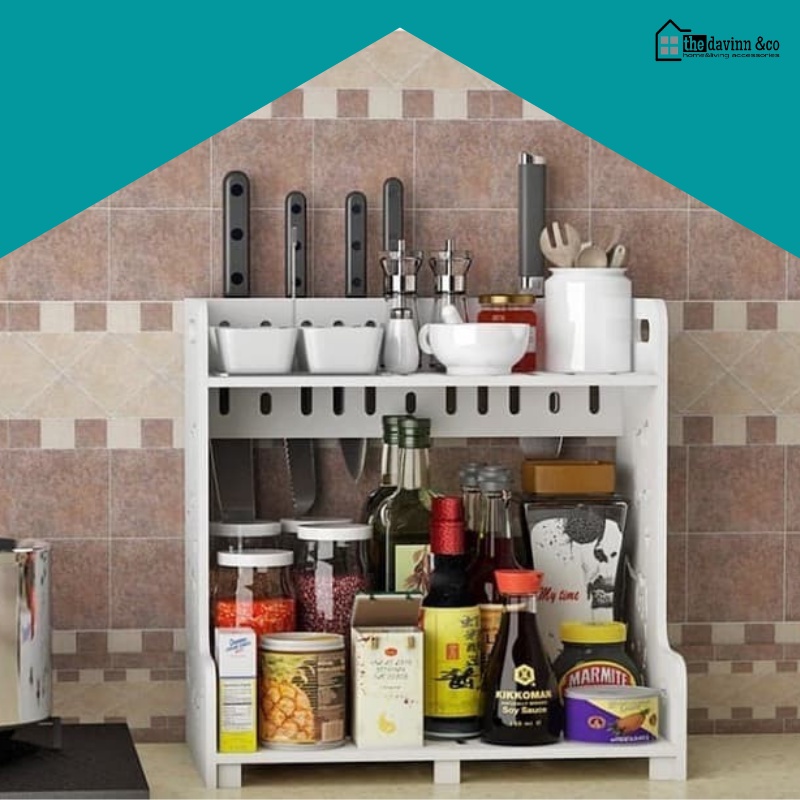 Rak Bumbu Dapur Penyimpanan Bumbu Serbaguna Rak Susun Rak Botol Rempah-rempah  Tempat Bumbu Susun Botol Rak Toples Mini Bahan Kombinasi  Rak dapur Berdiri 2 Tingkat Serbaguna Rak bumbu dengan Rak Talenan Tempat Sendok Kitchen Set Organizer Dapur Aesthetic