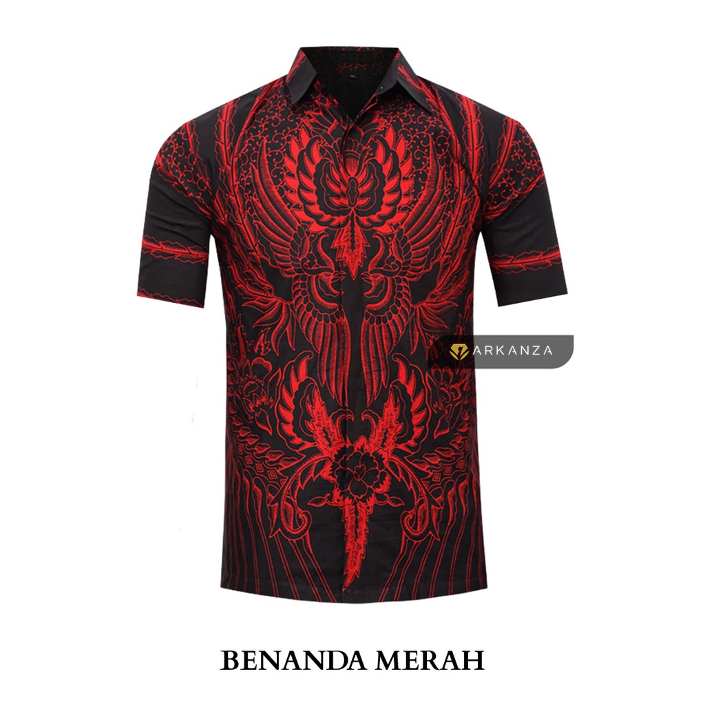 BATIK ARKANZA Motif BENANDA MERAH Hem Atasan Kemeja Baju Batik Pria Cowok Laki Laki Slimfit Full Lapis Furing Lengan Panjang Lengan Pendek Original Asli