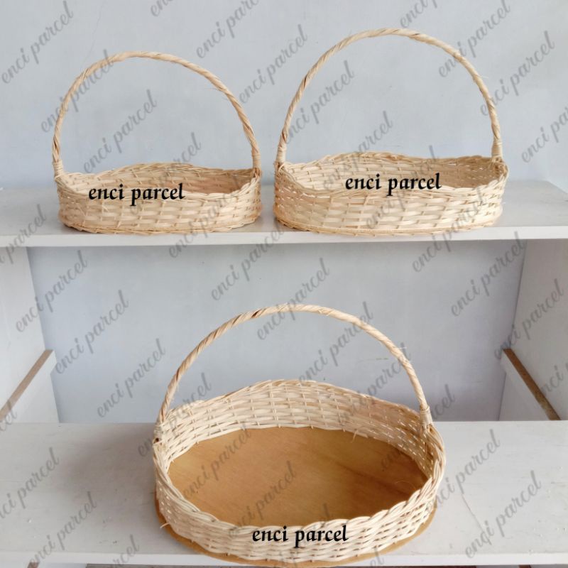 Keranjang Rotan oval 1set 3pcs parcel hantaran seserahan jinjing lamaran pernikahan rustic bungkus kain tile dan bunga