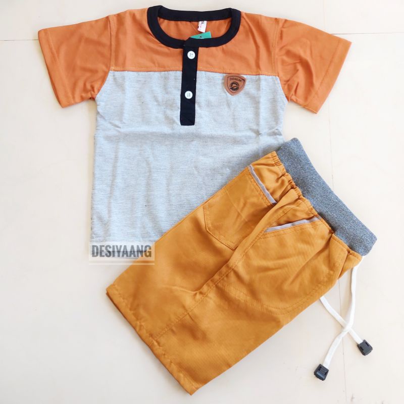 Setelan Anak Size S Usia 3-4 tahun Kaos Kancing Kombinasi Celana Pendek Chinos