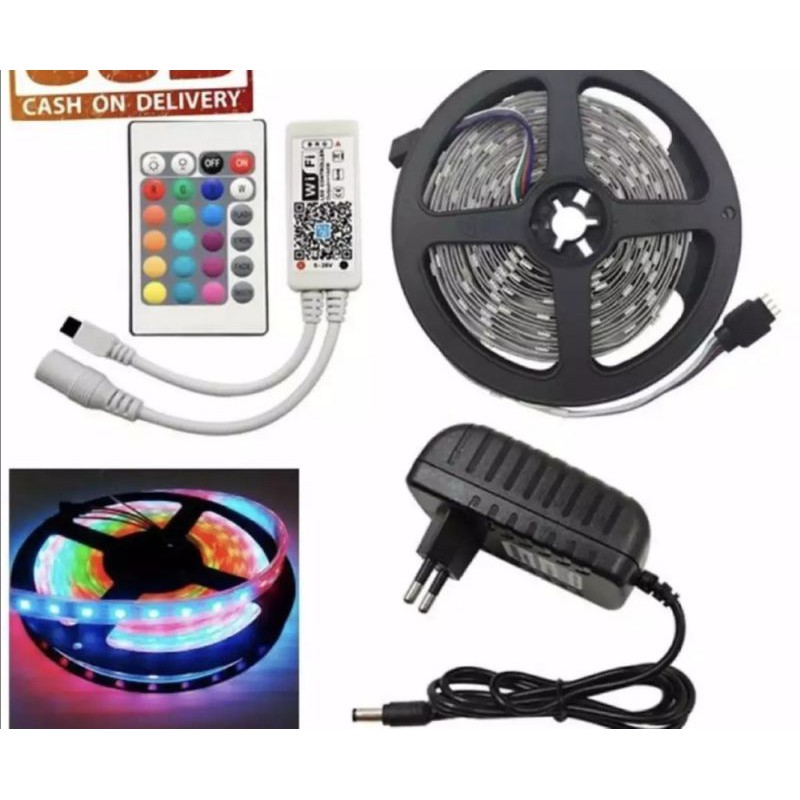 Lampu LED strip 5m + modul +remot +adaptor