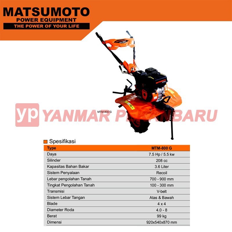 Mesin Bajak Sawah / Mini Tiller MTM-800 G C/W Ridger MATSUMOTO