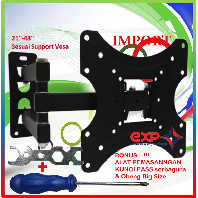 Bracket TV CHANGHONG 14 s/d 43 inch 6 ARAH FULL BESI SUPER KOKOH GARANSI 100% ORI