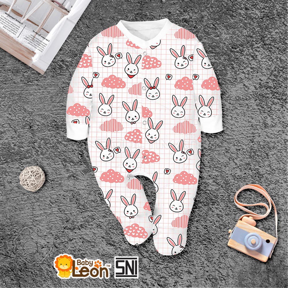 Baju Tidur BAYI Laki Laki Perempuan 0 6 12 Bulan/1 Tahun  BABY LEON Set/SETELAN Lengan Panjang IMPORT Motif Lucu Piama Pajamas Pajama Piyama Bodysuit Body Jumper Jumpsuit Legging Leging Lejing Girl Boy Cowok Cewek Sleepsuit GY052-RABBIT TABUR