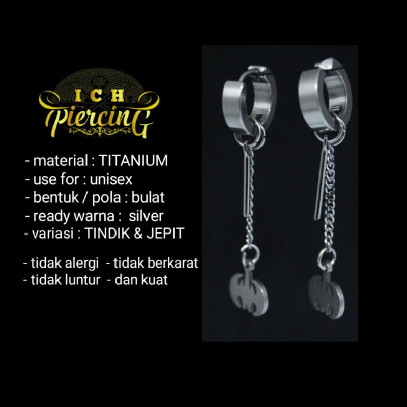 IP-V anting style Korea model BATMAN / Anting tindik dan jepit Pria Wanita