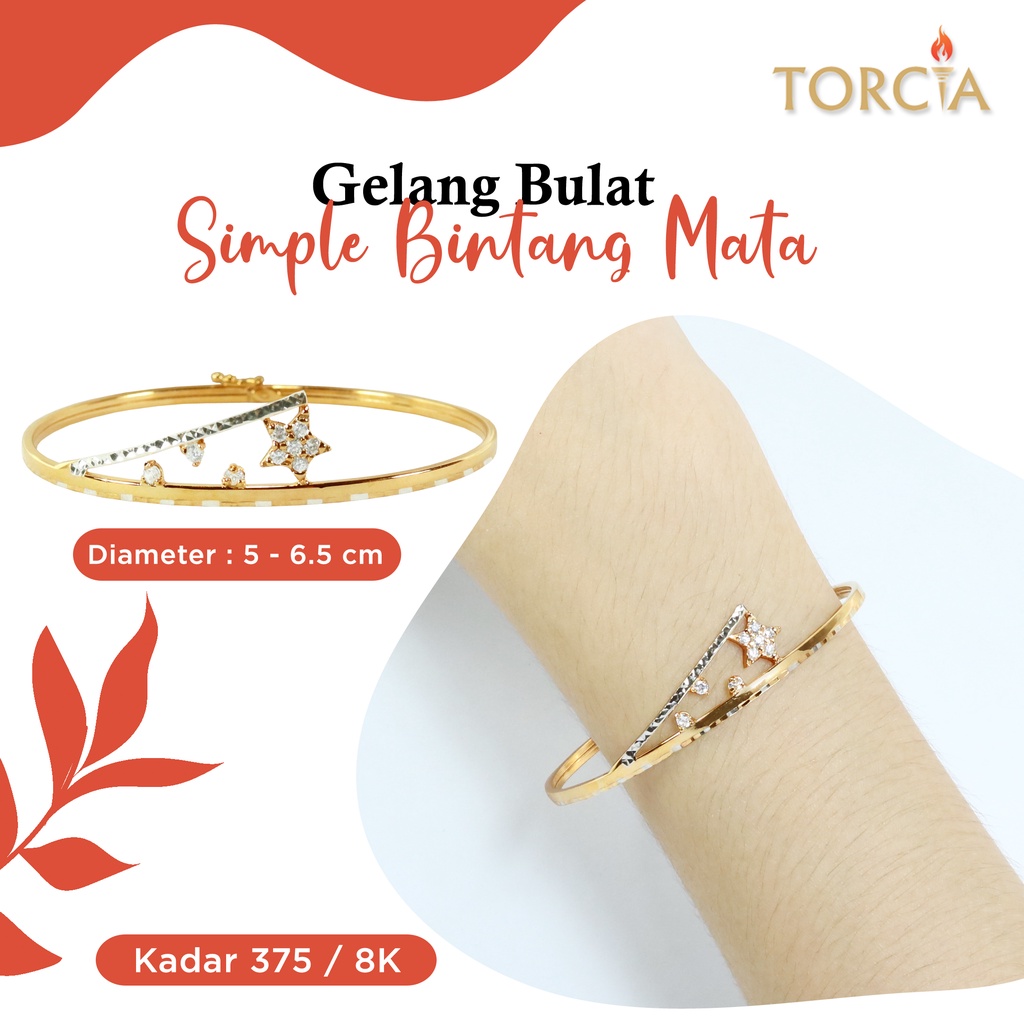 Gelang Bulat Emas Asli Simple Bintang Mata Kadar 375 Torcia