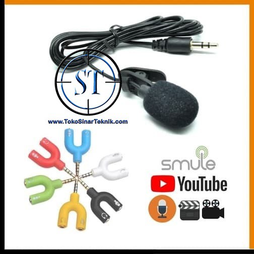 Paket Youtuber Vlogger Smule Rekaman ( Mic Clip On + Audio Splitter U Shape ) Microphone Headset Zoom Goggle Meet Mic