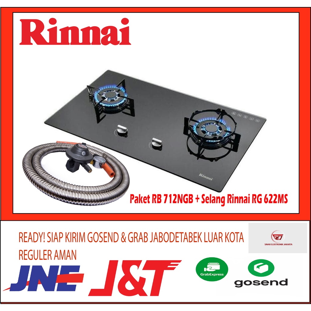 Paket Kompor Tanam Rinnai RB 712N (GB) Free Selang Gas Regulator Rinnai RG 622 MS SNI . Baru &amp; Bergaransi Resmi