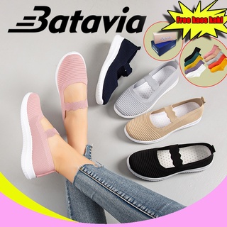 Image of Batavia GROSIR sepatu kanvas wanita rajut sepatu wanita sepatu tanpa tali hitam sepatu flat rajut BQ-2