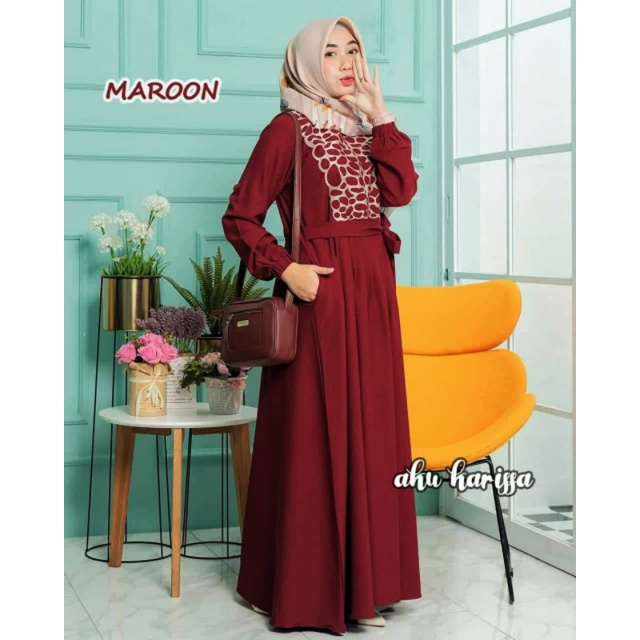 GAMIS CANTIK ERINA BORDIR ORI AKU KARISSA DRESS MUSLIMAH TERBARU BEST SELLER OOTD WANITA KEKINIAN