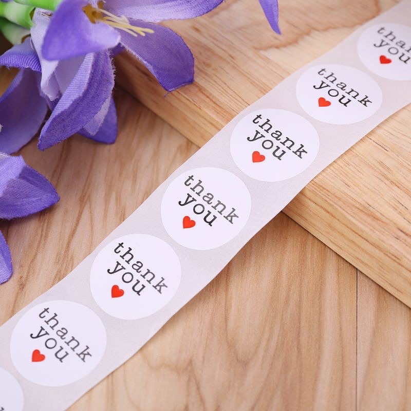 (50pcs) Stiker Thank You Bulat size 2,5cm / Thank You stickers Olshop etc-Simple red hrt
