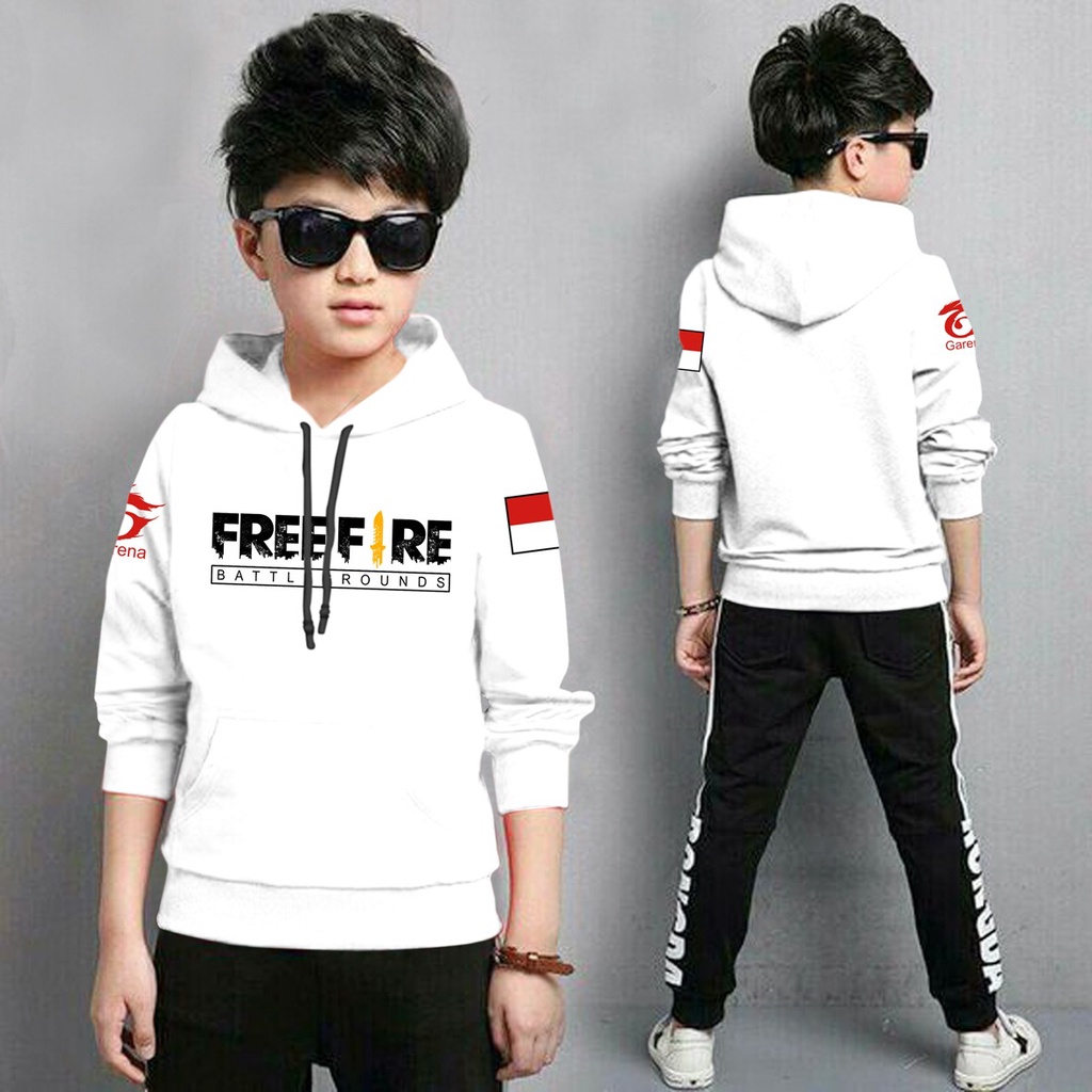 Jaket Anak Laki Laki/Jaket Anak Terbaru/Hoodie Anak Free Fire Bendera Anak Gaming Bahan Fleece Tebal 4-11 TAHUN