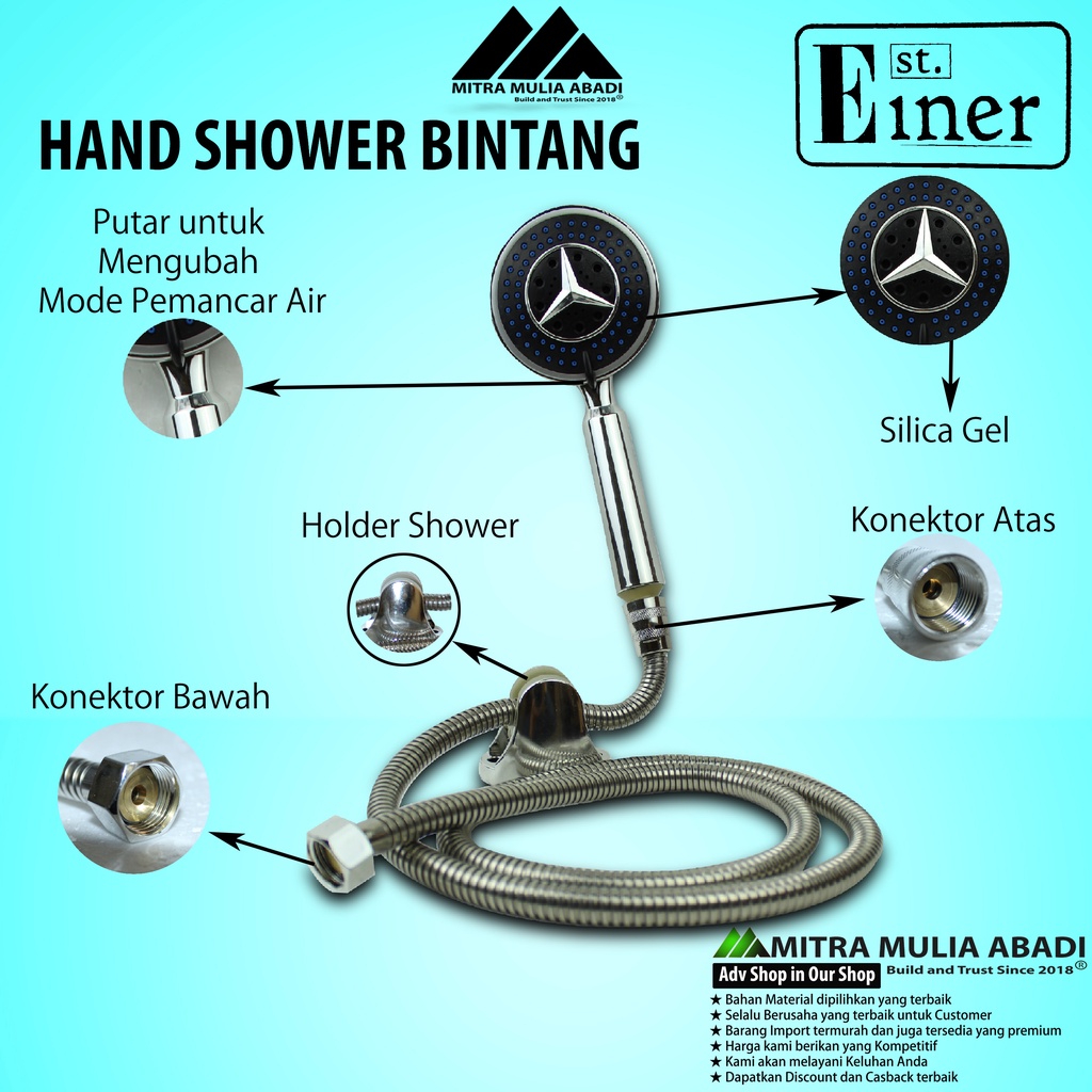 Hand Shower mandi / shower bulat Chroom Silver Bintang einer