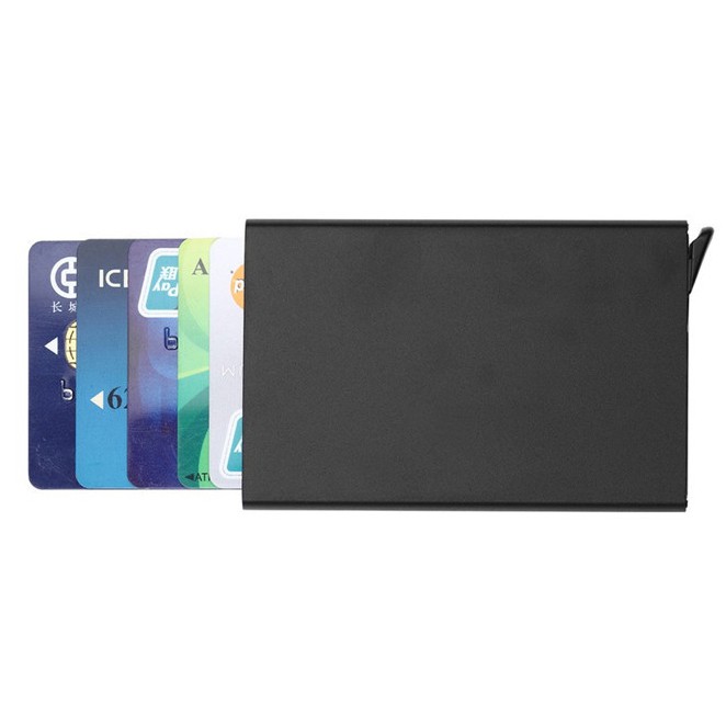 DOMPET KARTU SLIM SLIDER ALUMINIUM UNIVERSAL POLOS HITAM