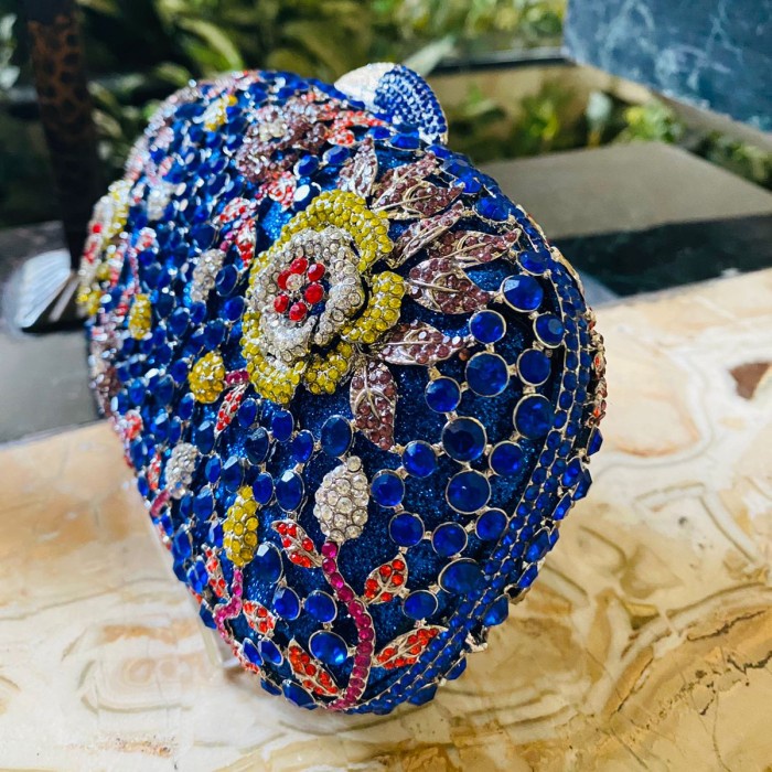 Tas Pesta / Rossini Clutch Swarovski Blue / Biru 35 Mewah Cantik