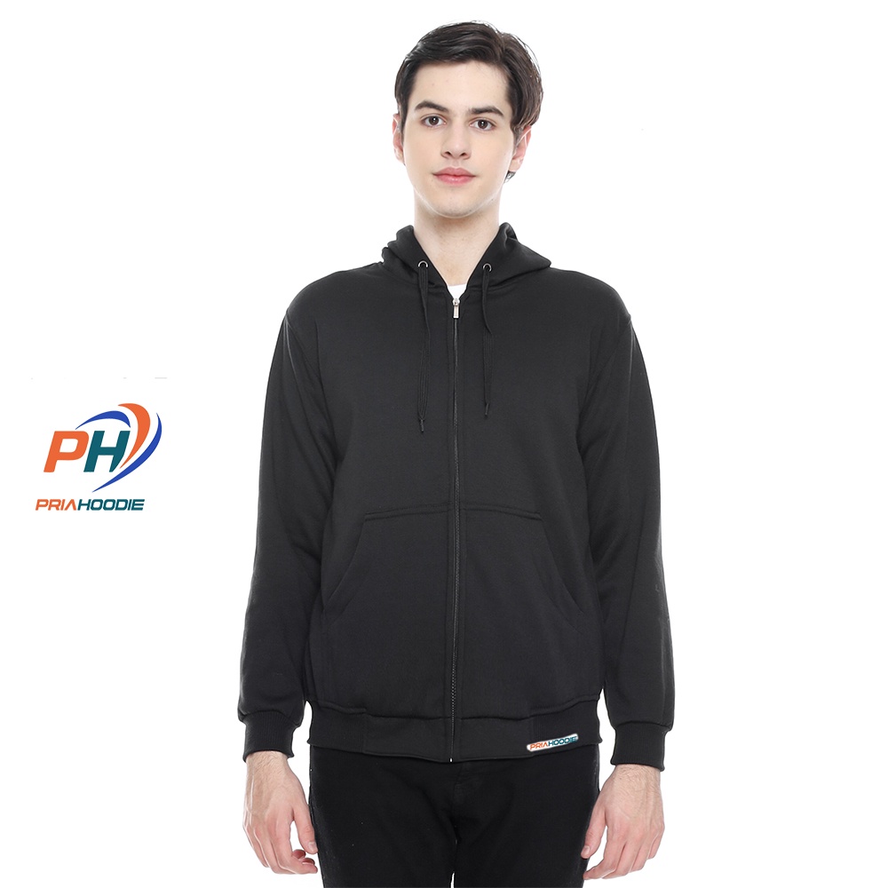 PriaHoodie Jaket Hoodie Zipper Polos Pria Cowok Laki Laki M - XXL (Bisa Cod)-HITAM