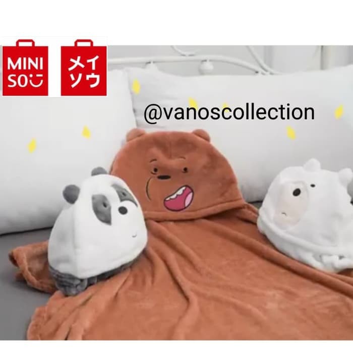 Miniso We Bare Bears Air Conditioner Blanket Balmut Hodie Selimut bear