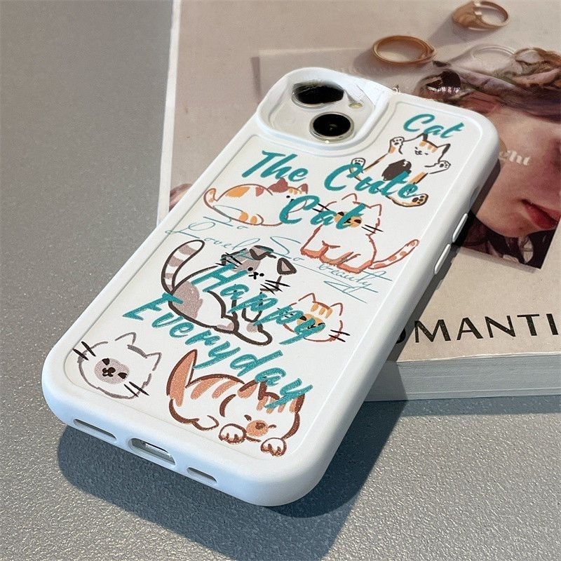 Case Desain Kartun Doodle Kucing Untuk IPhone 12 13 11 Pro Max X Xs Max Xr Uhbd