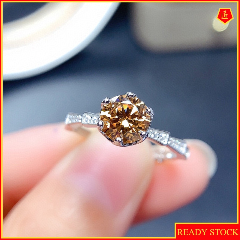 [Ready Stock]Pt950 Champagne Morganite Moissanite Ring