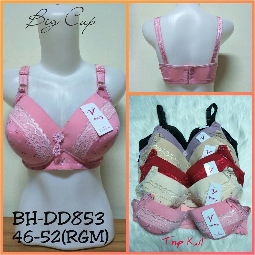 BRA SUPER JUMBO VENNY DD853, DD 8117 BUSA TANPA KAWAT SIZE 46 48 50 52 CUP D PAKAIAN DALAM WANITA
