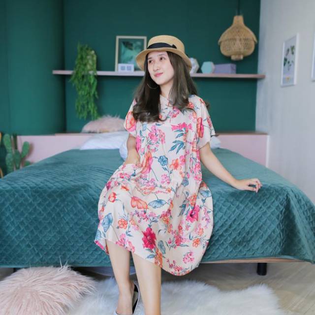 Monako drees pink daster wanita