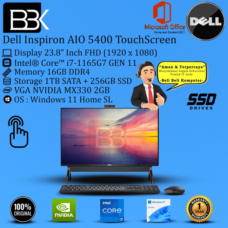 DELL Inspiron AIO 5400 Touch i7-1165G7 16GB 1TB+256GB VGA W11HSL OHS