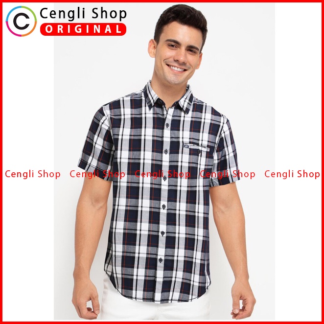 BAJU KEMEJA PRIA CARDINAL ORIGINAL CASUAL LENGAN PENDEK BIRU NAVY CA13