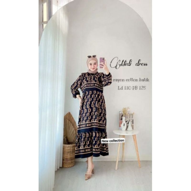 DIOR - Midi Dress Motif Dior Bahan Rayon Premium Terbaru Gamis Andin