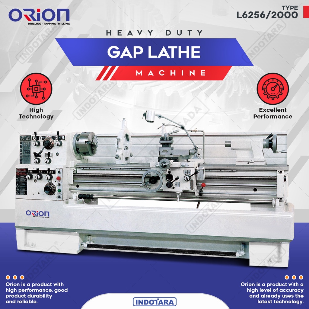Mesin Bubut Besi Logam / Gap Lathe Machine Orion- L6256/2000