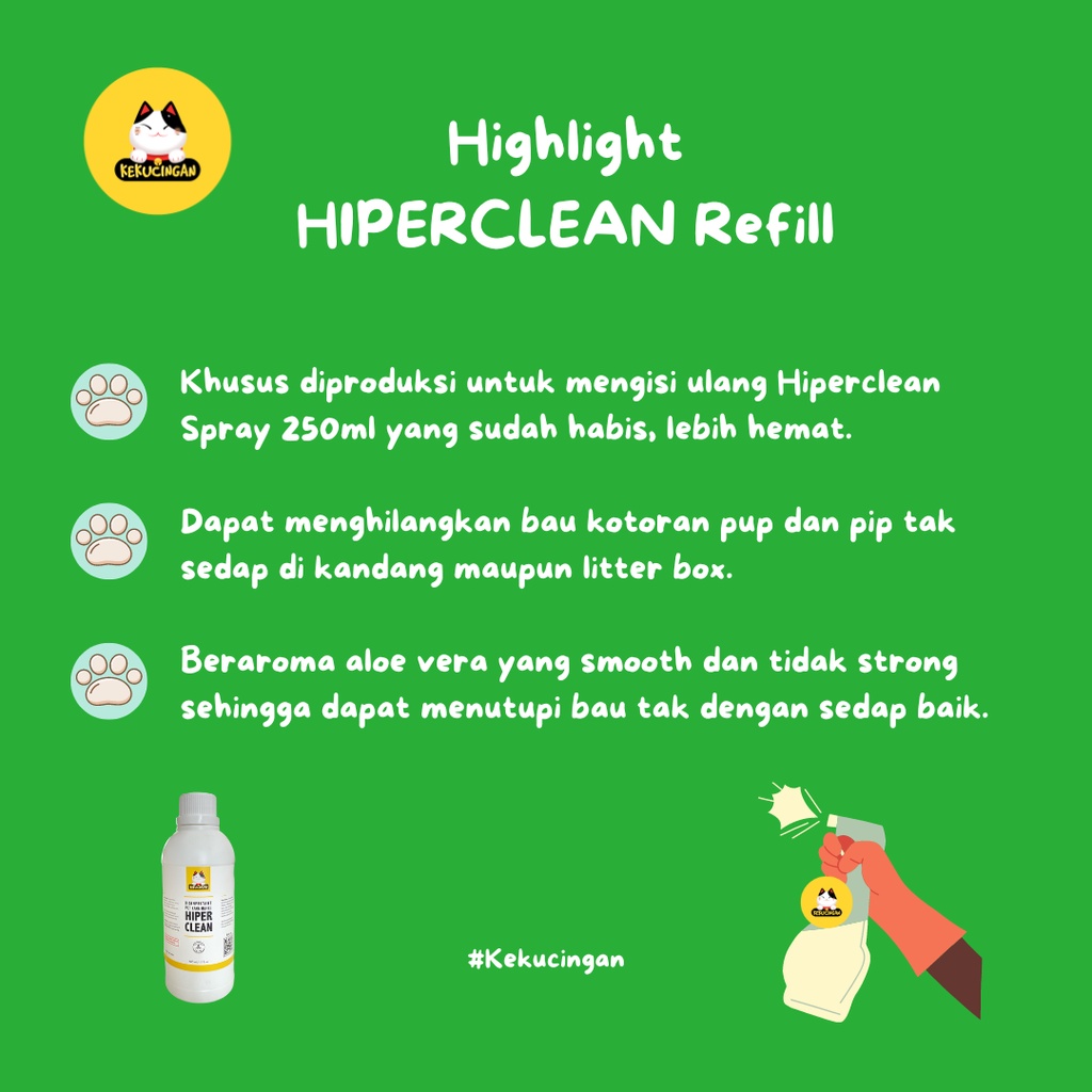 HIPERCLEAN REFILL Desinfektan Penghilang Bau Kotoran Anjing Kucing 500 ml