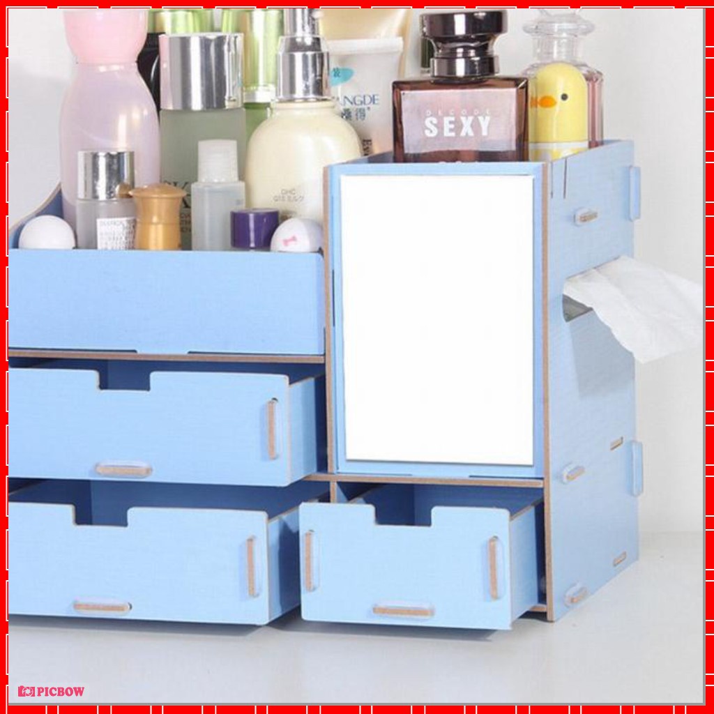 rumah_kita2020 Rak Kosmetik Kayu Ada Cermin Lubang Tisu Wooden Make Up Organizer Rak P3K Rak Serbaguna Multifungsi Lemari Kotak Obat Storage Box COD MURAH