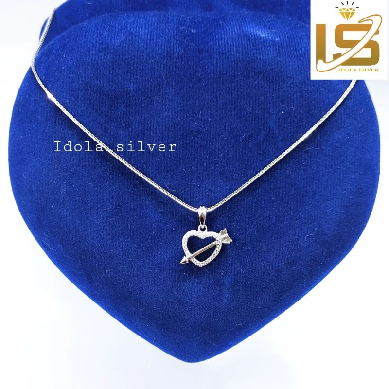 SET KALUNG PERAK ASLI SILVER WANITA 925 LAPIS EMAS PUTIH MODEL LIONTIN LOVE PANAH POLOS - PERHIASAN PERAK WANITA