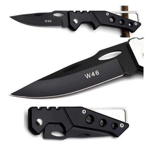 Pisau Lipat Saku Pancingan Survival Serbaguna W46 Portable knive Hitam 111110