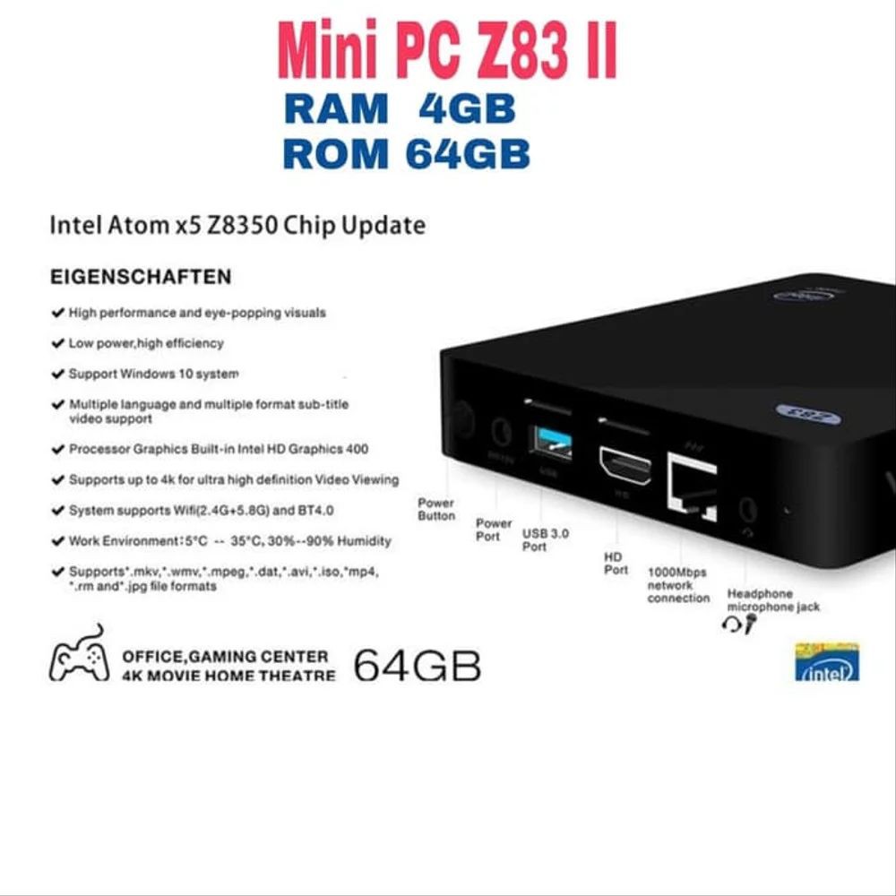 Termurah Z83 II MINI PC Intel Atom x5-Z8350 RAM 4GB ROM 64GB Windows 10 PRO WIFi 5G Terlaris