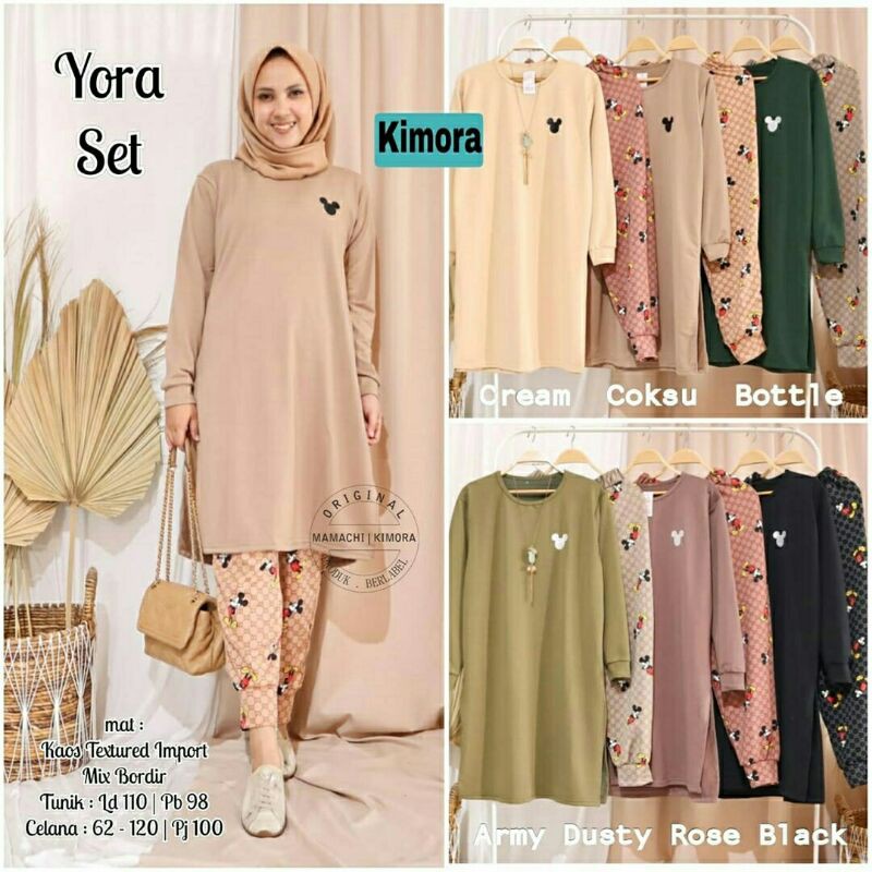 Yora Set @149 COKSU one setelan wanita cewek Kaos polos import bordir XXL murah celana setcel jumbo