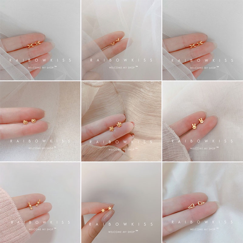 Anting Berlapis Emas Fashion Perhiasan Aksesoris Anting Stud Wanita Sederhana Dan Lucu