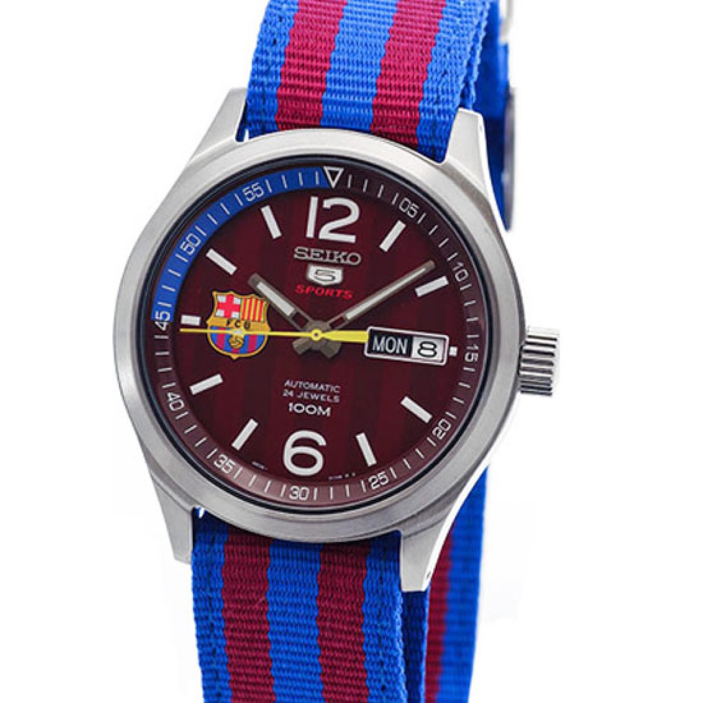 Seiko 5 Barcelona Sports SRP305K1 Automatic Red Patterned Dial Nylon Strap