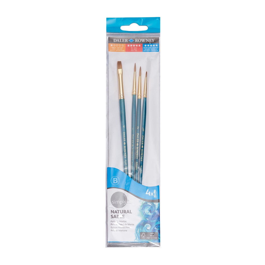 Daler Rowney Simply Watercolour Sable Brush Set 4pcs