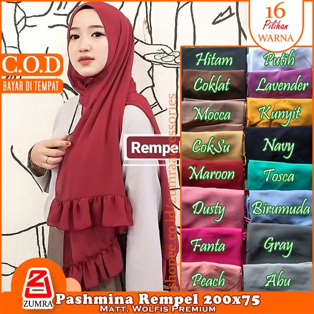 Pashmina Rempel Wolfis Italiano 200x75 Ala Sabyan Malay Crepe Stretch rempel Polos