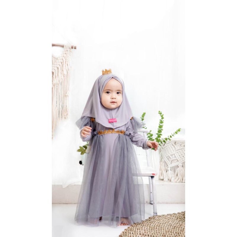 Gamis Queen set hijab Dress anak / gamis anak / baju muslim anak / gamis queen tutu anak rumah ara / gamis frozen