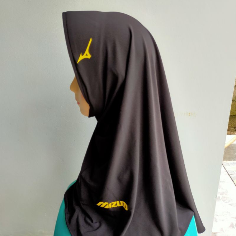 Hijab Jilbab Kerudung Instan Bergo Sport Sport y Olahraga Volly  Berlogo bahab Tebal adem nyaman-Hitam list Kuning