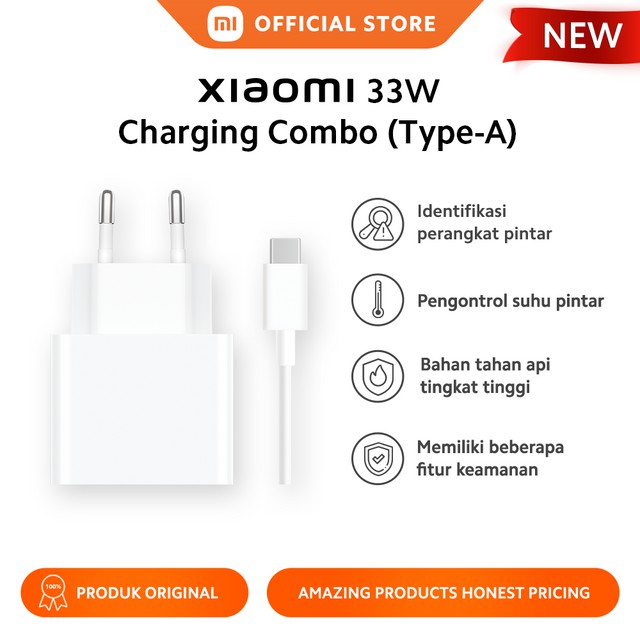 Xiaomi 33W Charging Combo (Type-A) Identifikasi Perangkat Pintar Bahan Tahan Api Aman