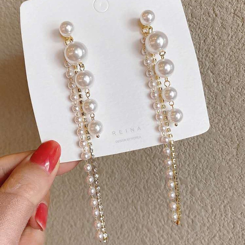 SIY  Long Tassel Earrings Tassel Pendant Earrings Pearl Earrings Thin Earrings