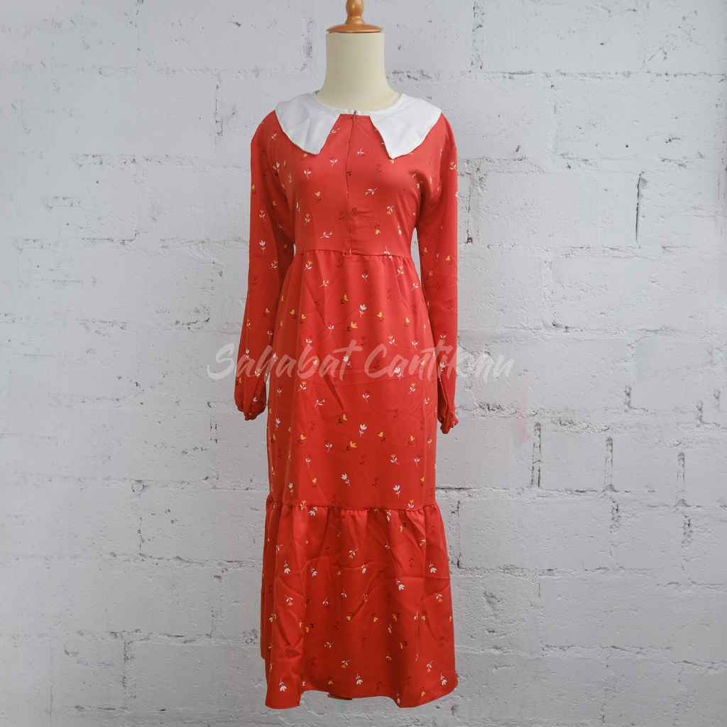 Gamis Dress Remaja Syakilla Premium Motif Bunga Daisy Kerah Korea Look Original By GP Collection