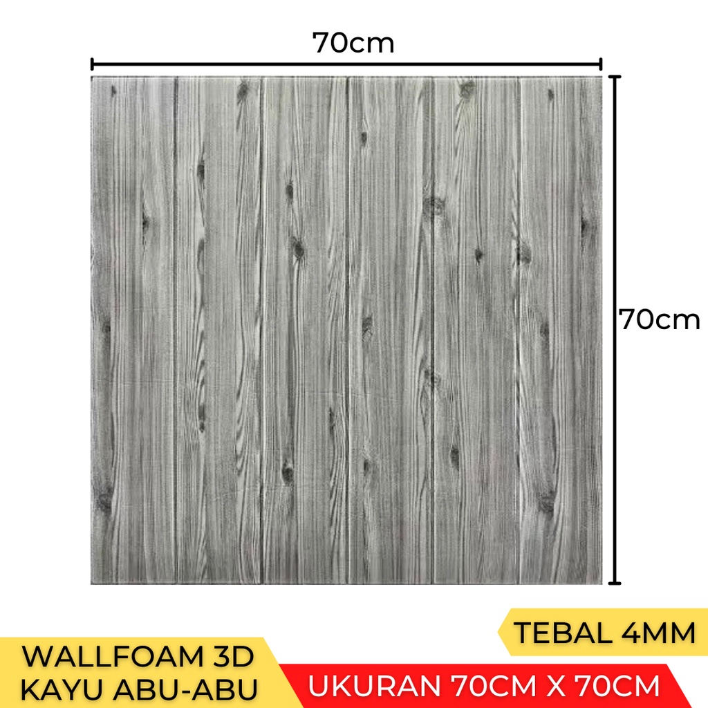 Wallpaper Stiker Dinding 3D Foam Batu Bata Brick 70 x 77cm-Kayu Abu-Abu